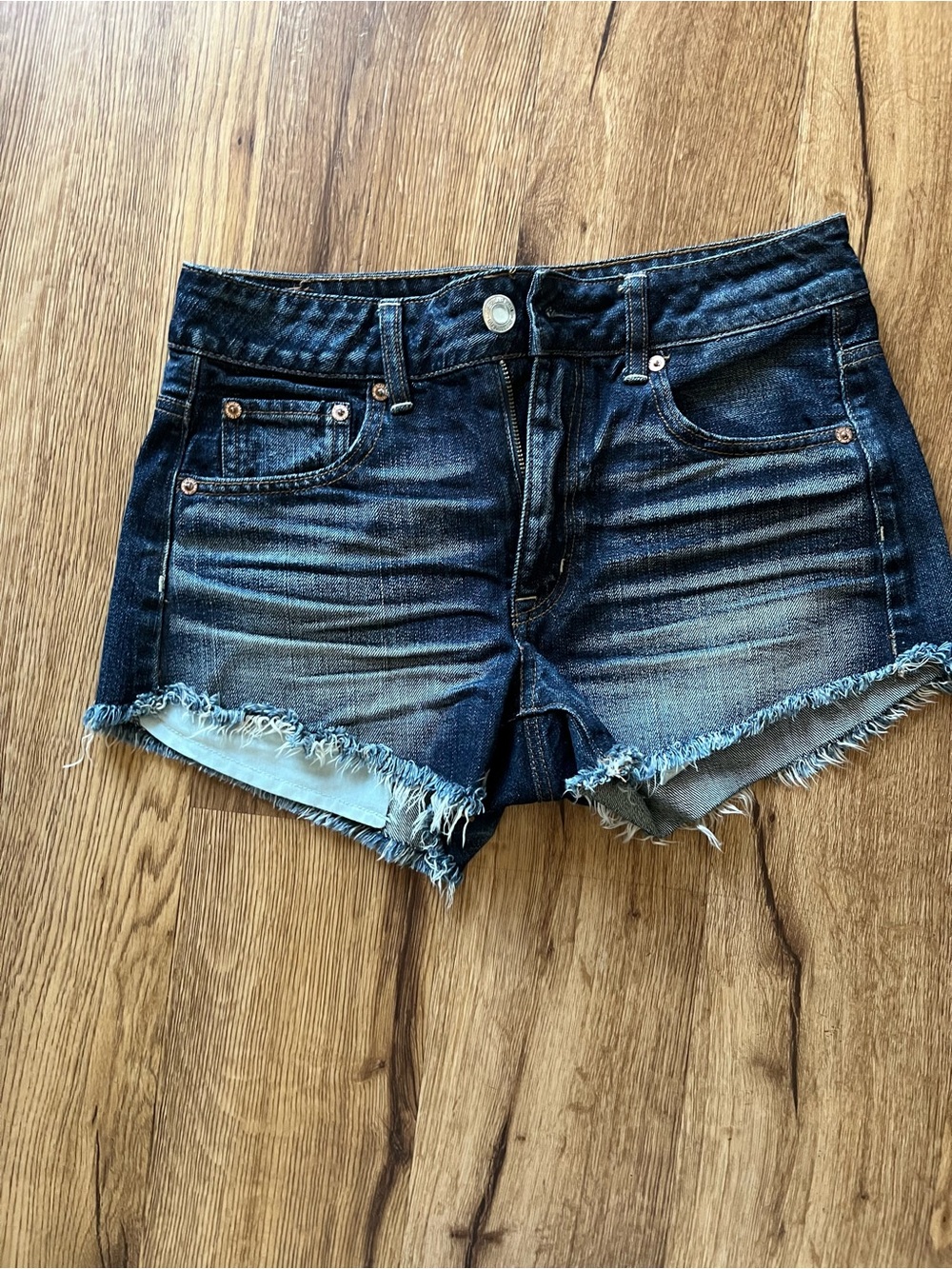 American Eagle Outfitters Dark Blue Frayed Denim Shorts